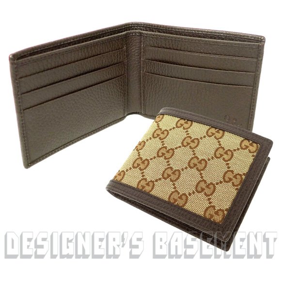 GUCCI Original GG Jacquard canvas & dark brown leather bifold Wallet NIB 260987 - Picture 3 of 5